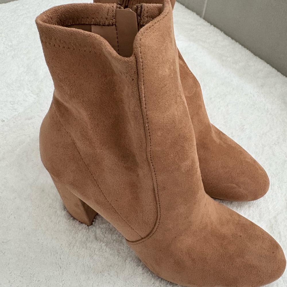 Aldo Camel Suede Heeled Boots with Chunky Block Heel